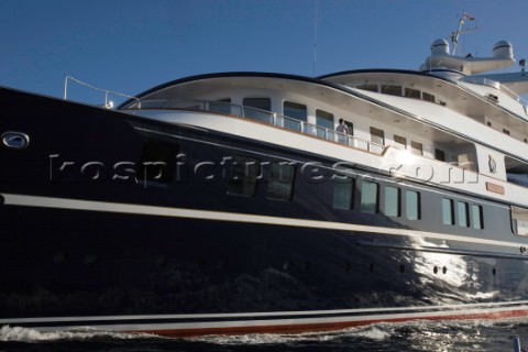 Luxury superyacht Leander owned by Sir Donald Gosling moored by Les Iles des Lerins near Cannes Sout
