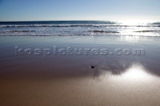Perfect idyllic landscape of an empty sandy beach in Tarifa, Spain, near Gibraltar.