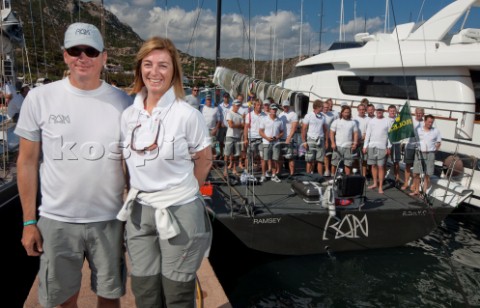 Maxi Yacht Rolex Cup 2009 Niklas Zennstrom Owner with his wife and crewRAN Sail n GBR 7236R Nation G