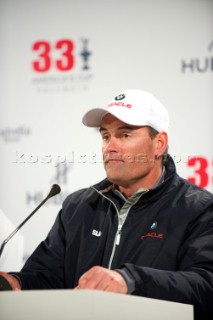 FEBRUARY 12TH 2010, VALENCIA, SPAIN: BMW Oracle press conference at la Darsena base in Valencia with Russell Coutts after the 1st race of the 33rd Americas Cup.