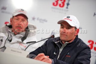 FEBRUARY 12TH 2010, VALENCIA, SPAIN: BMW Oracle press conference at la Darsena base in Valencia with Russell Coutts after the 1st race of the 33rd Americas Cup.