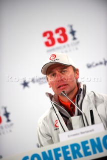 FEBRUARY 12TH 2010, VALENCIA, SPAIN: Press conference with Ernesto Berarelli at la Darsena base in Valencia after the 1st race of the 33rd Americas Cup.