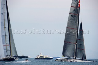 FEBRUARY 14TH 2010, VALENCIA, SPAIN: BMW Oracle & Alinghi, race 2 of the 33rd Americas Cup in Valencia, Spain