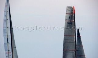 FEBRUARY 14TH 2010, VALENCIA, SPAIN: BMW Oracle & Alinghi, race 2 of the 33rd Americas Cup in Valencia, Spain