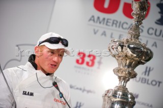 FEBRUARY 14TH 2010, VALENCIA, SPAIN: James Spithill  during the Press conference of the 33rd Americas Cup in Valencia, Spain