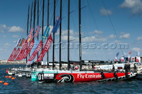 The TP52 fleet lined up at the dock in Cascais after day two of the Trophy of Portugal MedCup Regatt