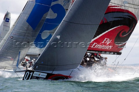 Emirates Team New Zealand start race six at the pin end of the line Trophy of Portugal MedCup Regatt