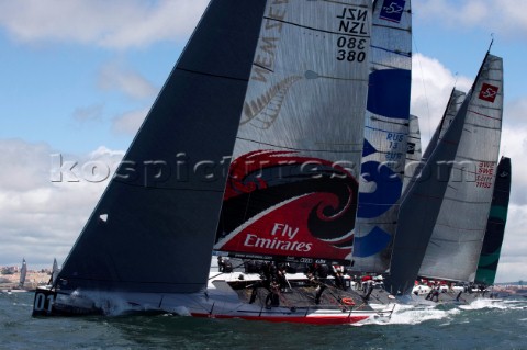 Emirates Team New Zealand start race six at the pin end of the line Trophy of Portugal MedCup Regatt