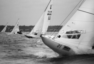 Fleet of yachts sailing and the one design Dragon European Championships 2010, Hungary.