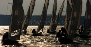 Fleet of yachts sailing and the one design Dragon European Championships 2010, Hungary.