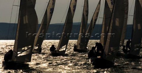 Fleet of yachts sailing and the one design Dragon European Championships 2010 Hungary