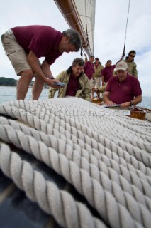 Onboard Tuiga at the Westward Cup 2010. Mooring lines and sheets.