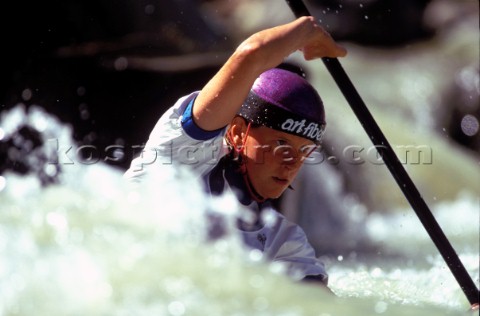 Close up of canoeist in rough water 