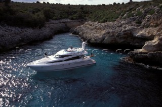 Fairline Powerboat moored in secluded anchorage