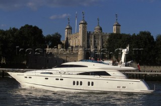 Fairline Squadron 74 on the river Thames by the Tower of London