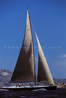 Maxi yacht sailing on a reach