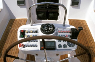 Helm position and cockpit on board Swan 57