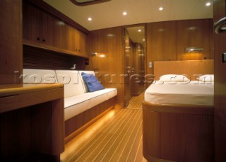 Luxury interior guest stateroom of Swan 80 maxi yacht