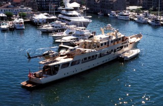 Superyacht Nadine with sea plane and helicopter on aft deck
