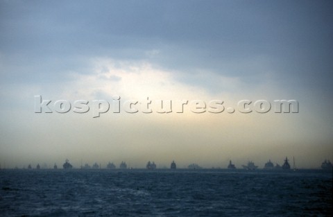 Trafalgar 200 warship and fleet review celebrations 2005 under a stormy sky