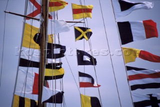 Detail of yacht dressed in colours at the Trafalgar 200 celebrations in 2005