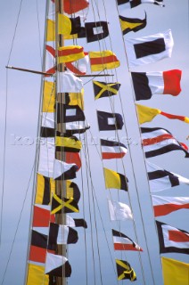 Detail of yacht dressed in colours at the Trafalgar 200 celebrations in 2005