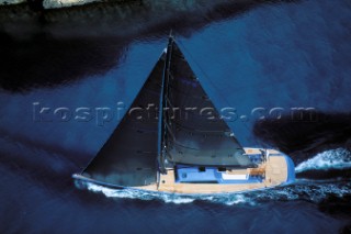 Aerial view of Wally yacht Carrera under sail