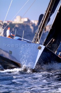 Bow of Wally yacht Carrera underway