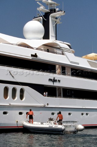Crew Cleaning Side Mylin IV  Superyacht