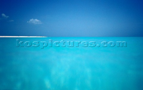 Idyllic blue paradise on the surface of the water level in Venezuela also showing sky