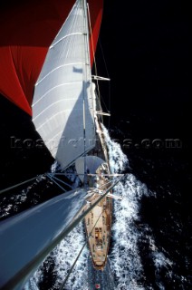 Up the mast of Classic yacht Adela