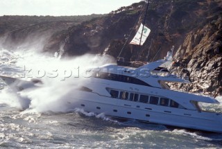 Superyacht My Way in rough seas. Porto Cervo, Sardinia