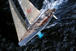 Aerial view of maxi yacht Virtuelle