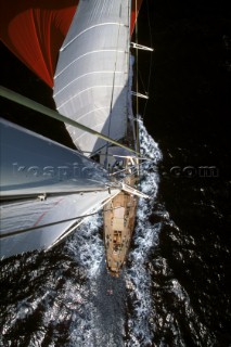 Up the mast of classic yacht Adela