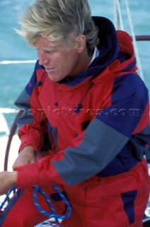 Lawrie Smith wearing Henri lloyd wet weather gear and oilskins