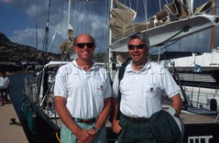 Tom Whidden of North Sails with Americas Cup tactician Brad Butterworth. Maxi Yacht Rolex Cup 1995. Porto Cervo, Sardinia.