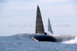 Maxi Yacht Rolex Cup 2001. Porto Cervo, Sardinia. American submarine (possibly a Los Angeles class fast attack sub) submerging.