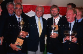 John Hunt of Rolex presents Rolex Commodores Cup 1998. The Solent, Cowes, Isle of Wight, UK. Three boat teams from around the world compete for the coveted RORC trophy. The event is hosted by the Royal Yacht Squadron.