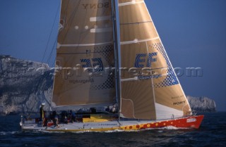 Whitbread 60 EF Language skippered by Paul Cayard racing in the Whitbread Round the World Race now known as the Volvo Ocean Race