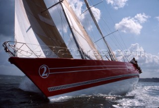 The maxi ketch Steinlager II skippered by Peter Blake racing in the Whitbread Round the World Race now known as the Volvo Ocean Race