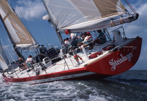The maxi ketch Steinlager II skippered by Peter Blake racing in the Whitbread Round the World Race n