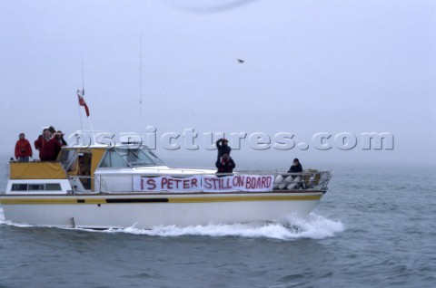 Spectators chase Peter Blake during the Whitbread Round the World Race 1981 now known as the Volvo O