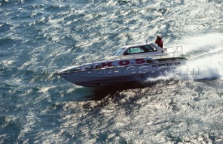 Kos specially adapted surfrider powerboat which does 40 knots. This is a one off design with a deep V hull ideal for going through big waves.