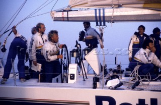 Helmsman Lawrie Smith and navigator Vincent Geek onboard Rothmans in the 1986 Whitbread Round the World Race