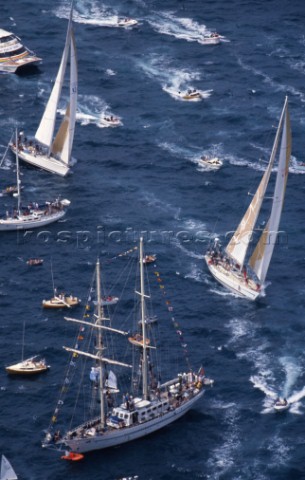 Fleet racing during the Whitbread Round the World Race 1986 now known as the Volvo Ocean Race