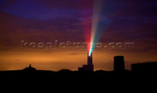 Light defraction from the lighthouse at Hurst Castle on the Solent UK