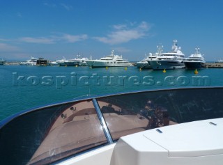 Superyachts moored in Antibes in the Mediterranean