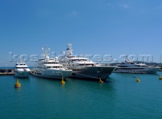 Superyachts moored in Antibes in the Mediterranean