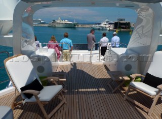Owner helms superyacht with guests onboard in the Mediterranean
