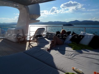 Sunbathing on a superyacht in the Mediterranean